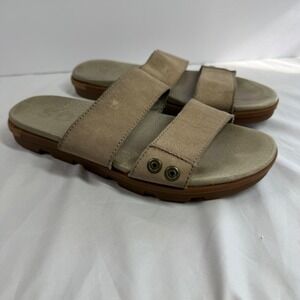 Sorel NL2501-220 Suede Slide Sandals Women 7 Tan Double Strap Comfort